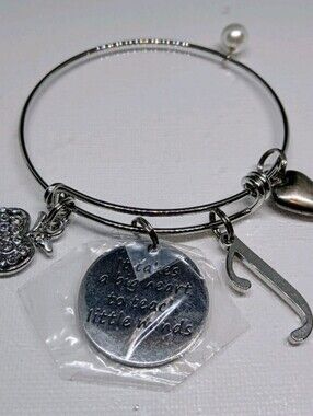 New Mooham Teachers Bracelet Silver Handmade 1 Of Kind Charm/Heart/Apple/Initial